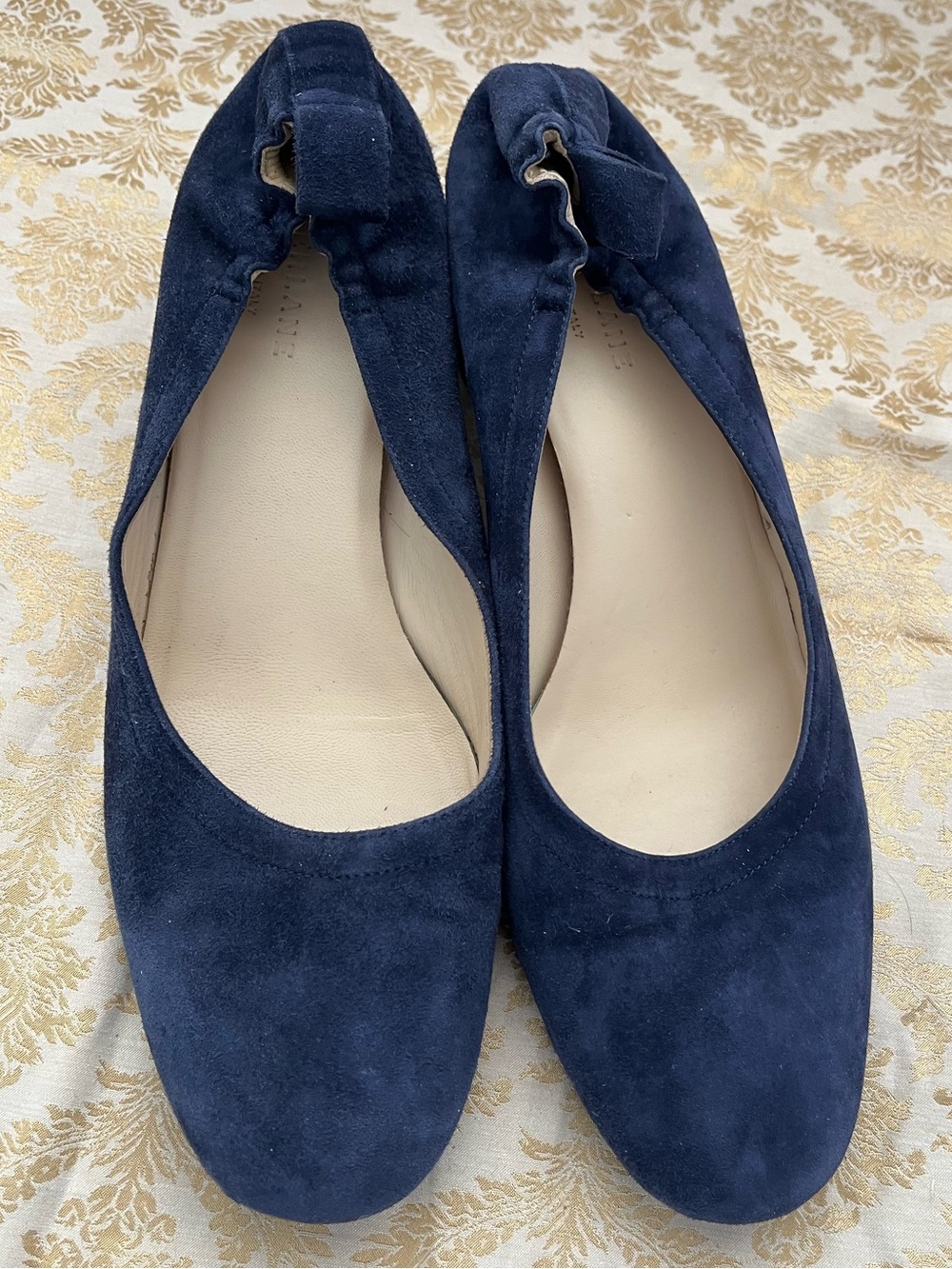 Everlane Navy Suede Elastic-Back Block Heels Sz 11